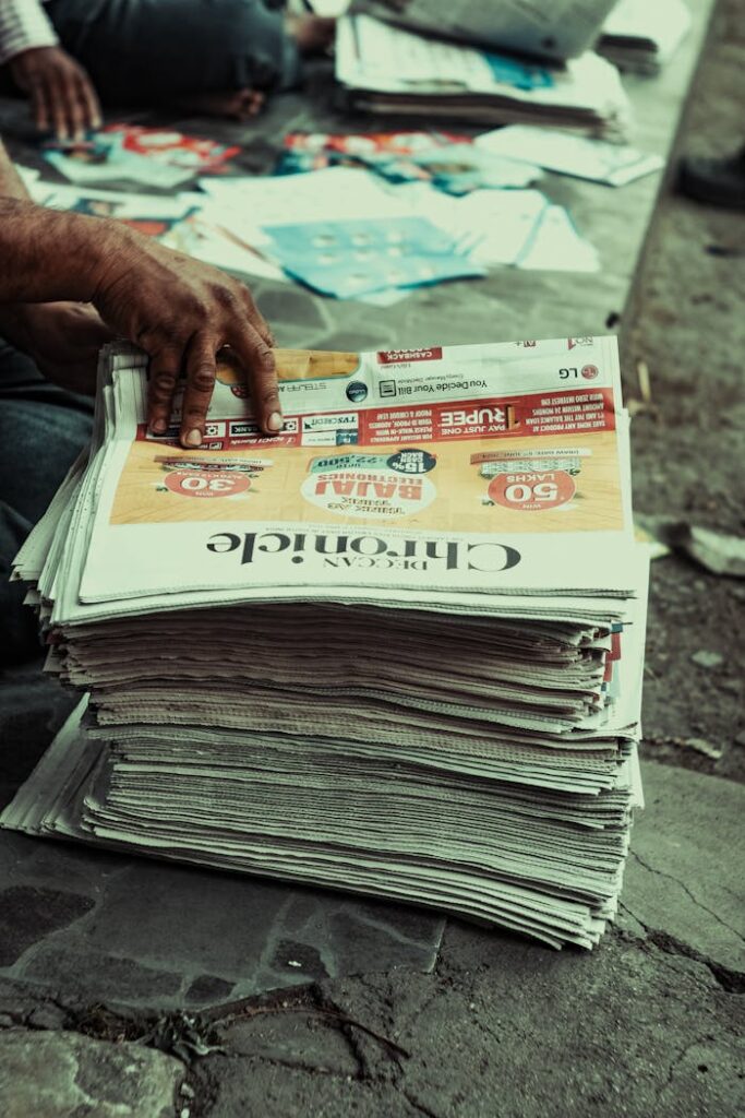 Elderly Person Hand Holding Newspapers